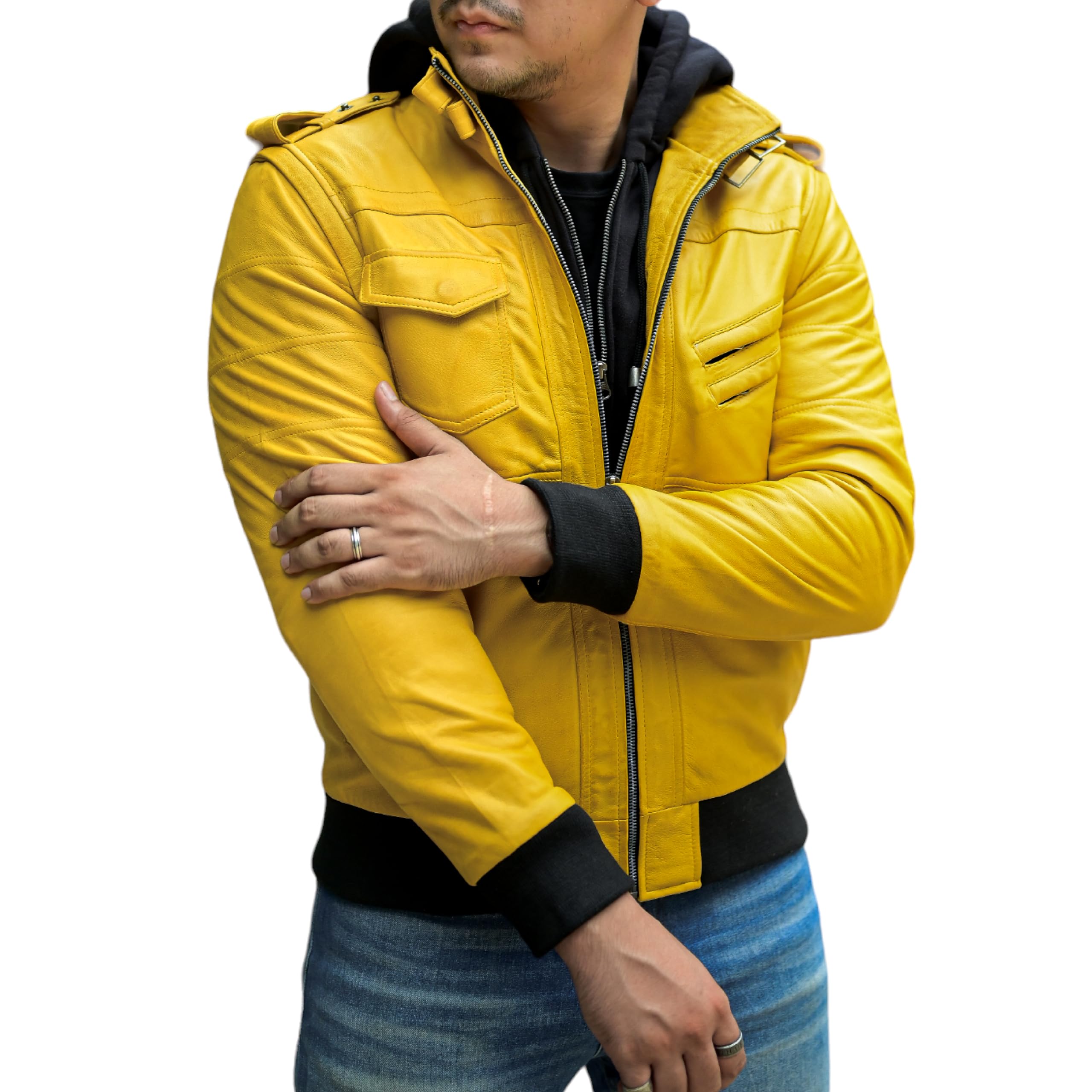 Amazon.com: Jild Hooded 2.0 Leather Jacket Men - Genuine Lambskin
